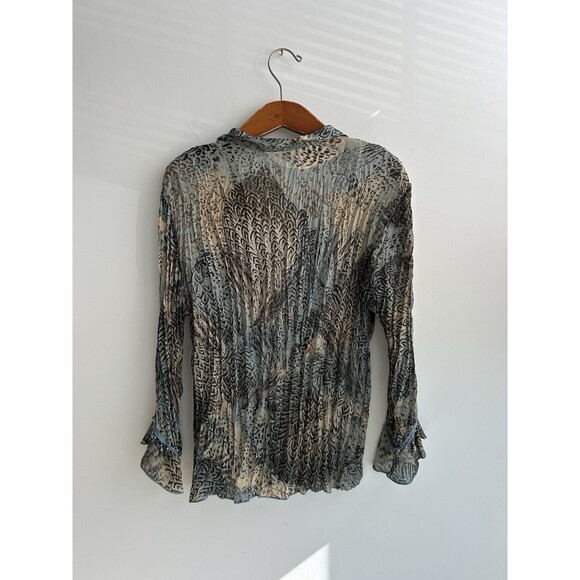 Vintage Y2K Pleated Fairy Button Up Sz M/L Bell Sleeve Cheetah Whimsy Sequins - Picture 8 of 10